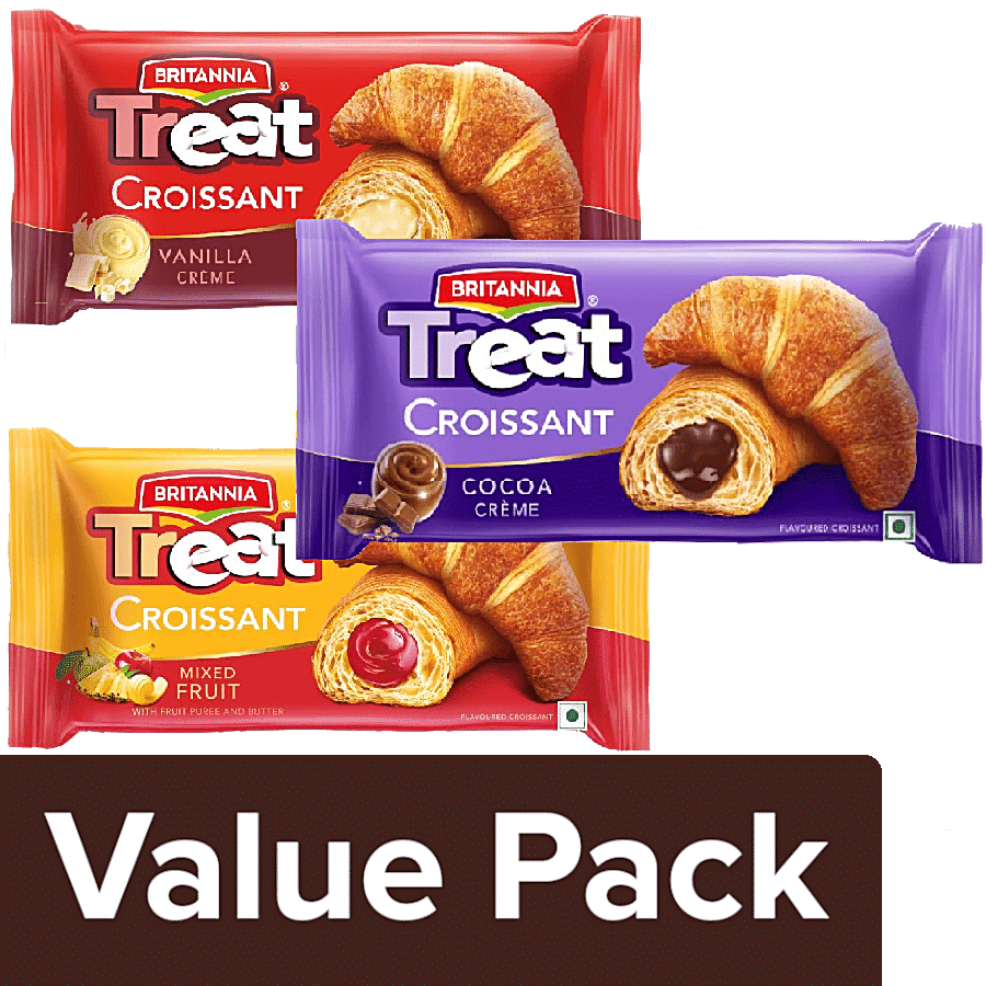 Britannia Treat Croissant - Cocoa Creme 45 g + Vanilla Creme 45 g + Mixed Fruit 47 g