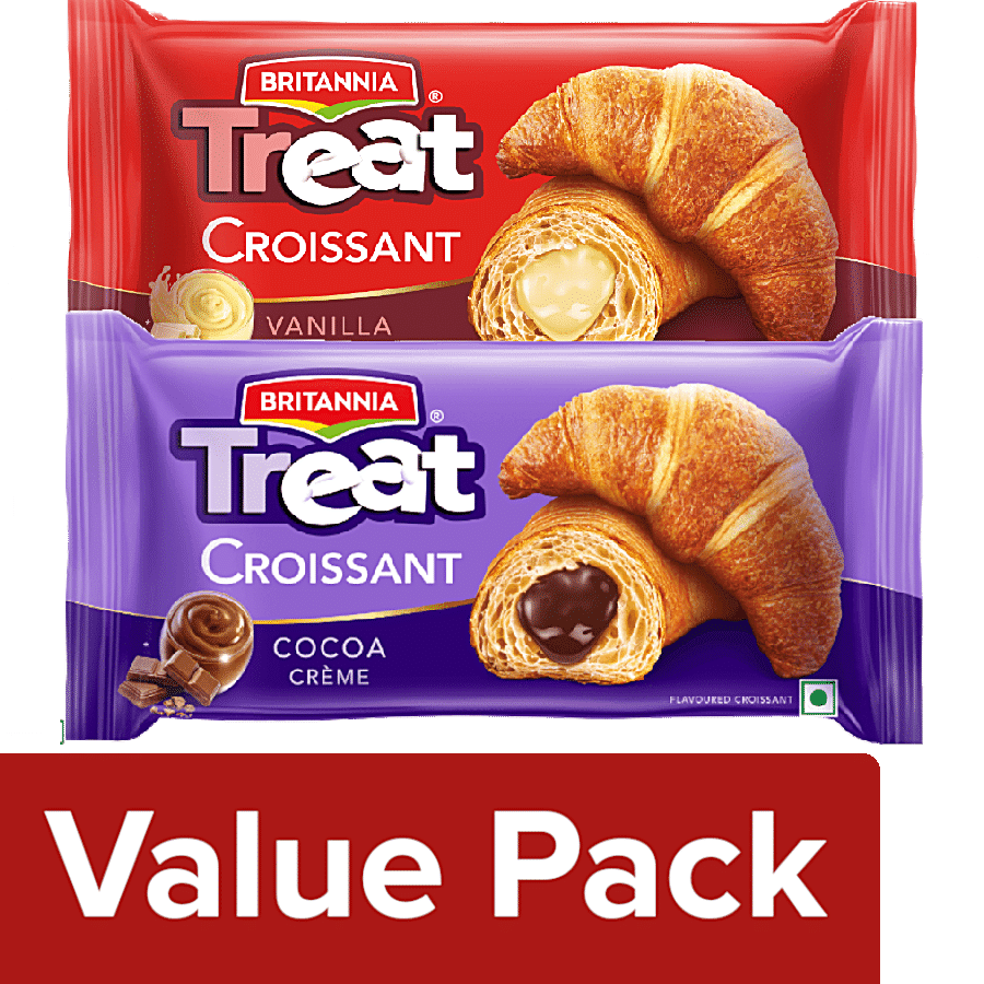 Britannia Treat Croissant - with Cocoa Creme + with Vanilla Creme Filling (2 x 45g each)