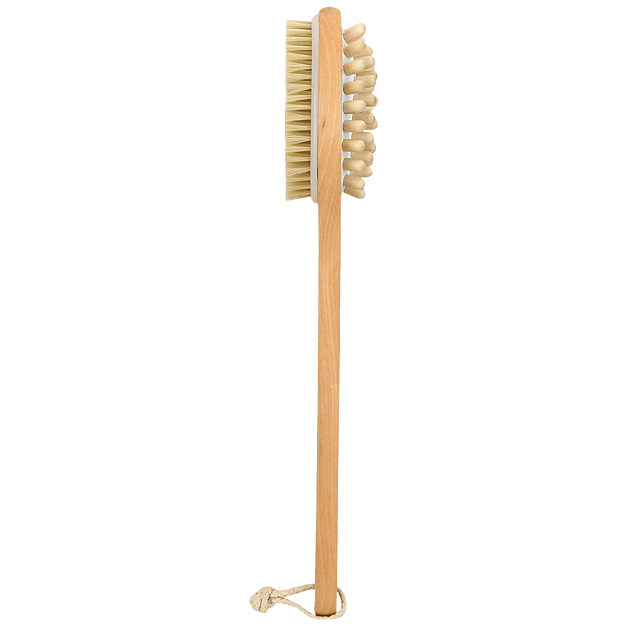 DP Body Massage Brush - Double Sided With Wooden Handle