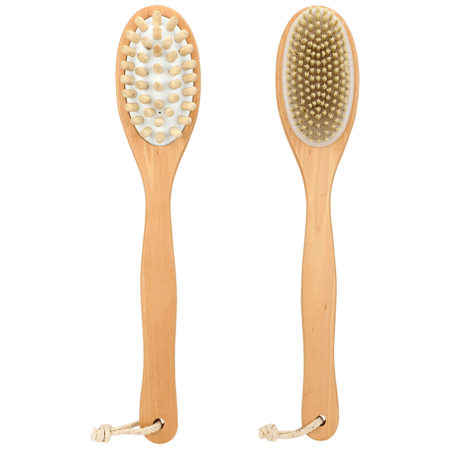 DP Body Massage Brush - Double Sided With Wooden Handle