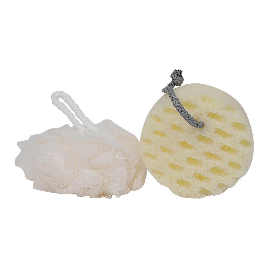 Kolifu Body Bath Dual Sided Hangable Loofah/Sponge/Scrubber - Cream