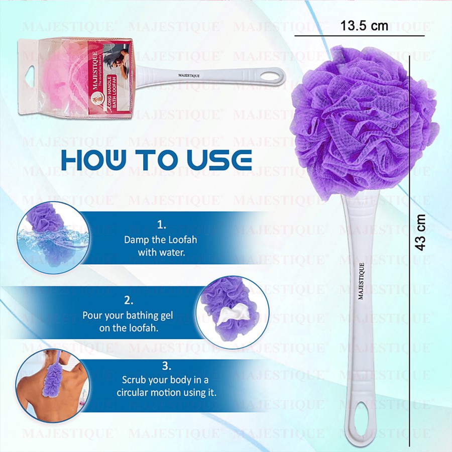 Majestique Long Handle Bath Loofah - Creates Rich Lather