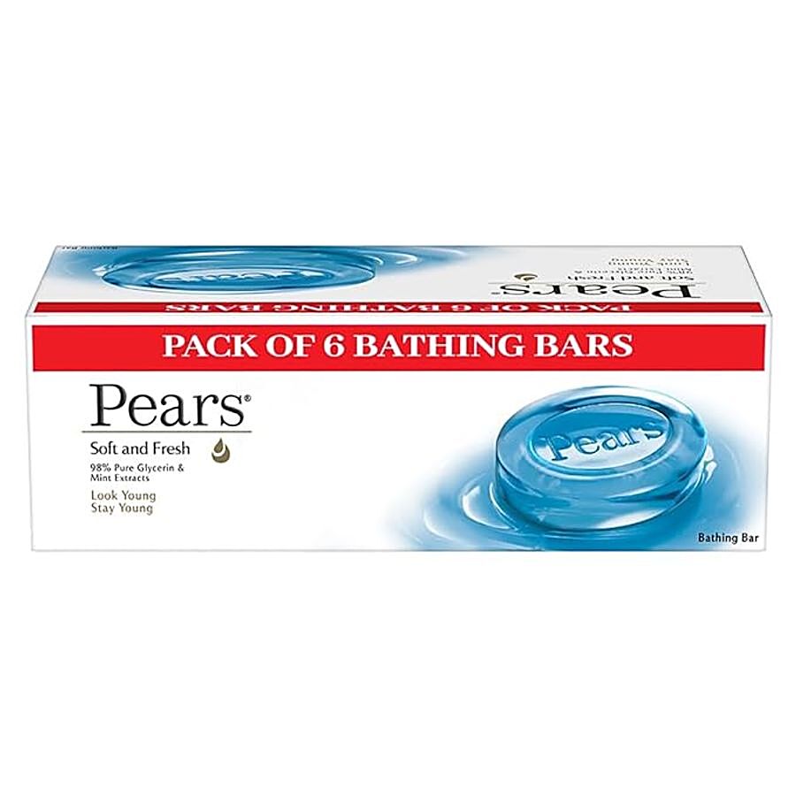 Pears Soft & Fresh Bathing Bar With 98% Pure Glycerine & Mint Extracts - For Fresh Glow