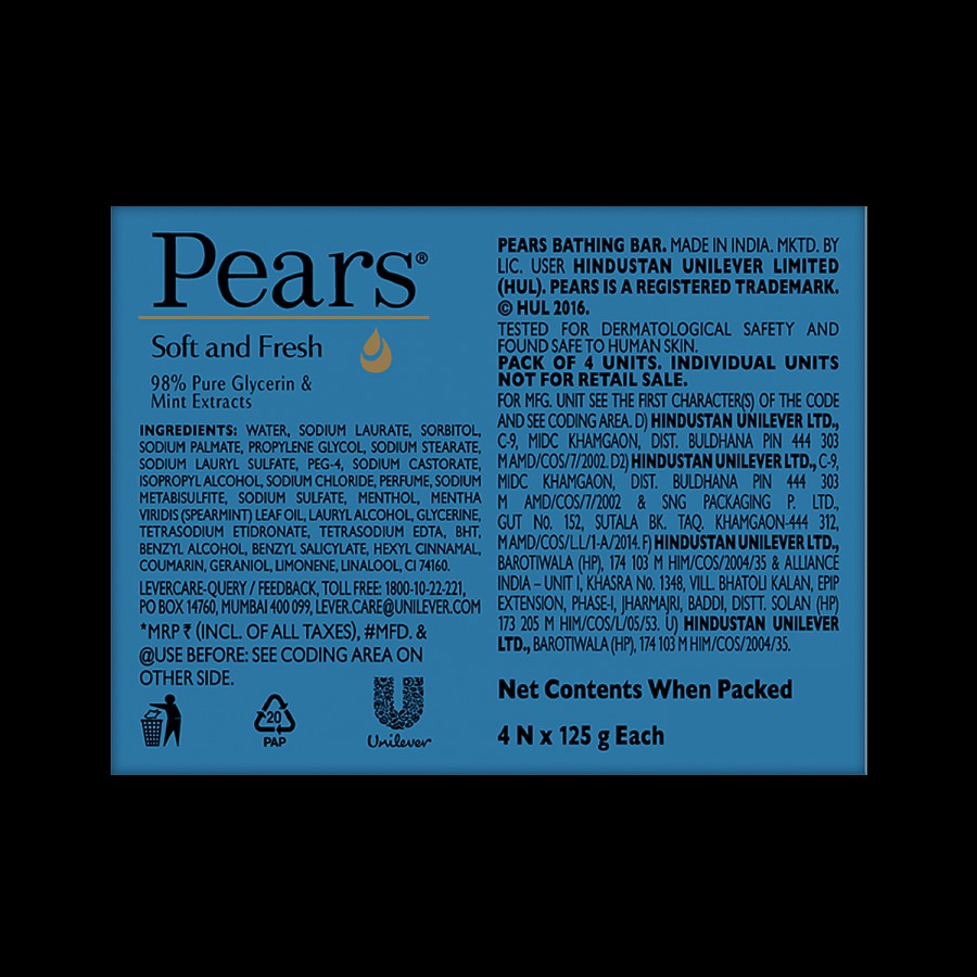 Pears Soft & Fresh Glycerine & Mint Extract Bathing Bar