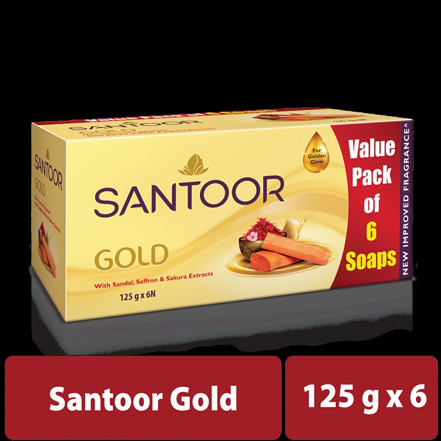 Santoor Gold Bathing Bar Soap with Kashmiri Saffron & Sandal