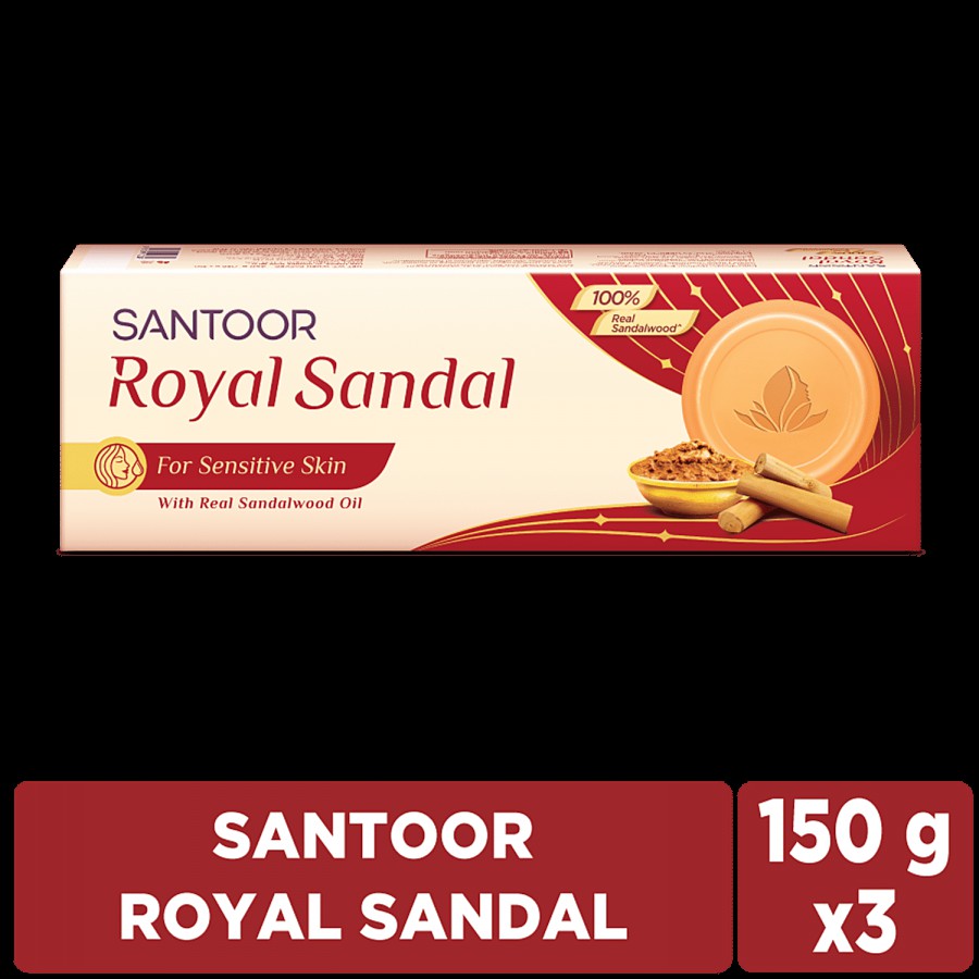 Santoor Royal Sandal Bathing Soap With 100% Sandalwood Oil