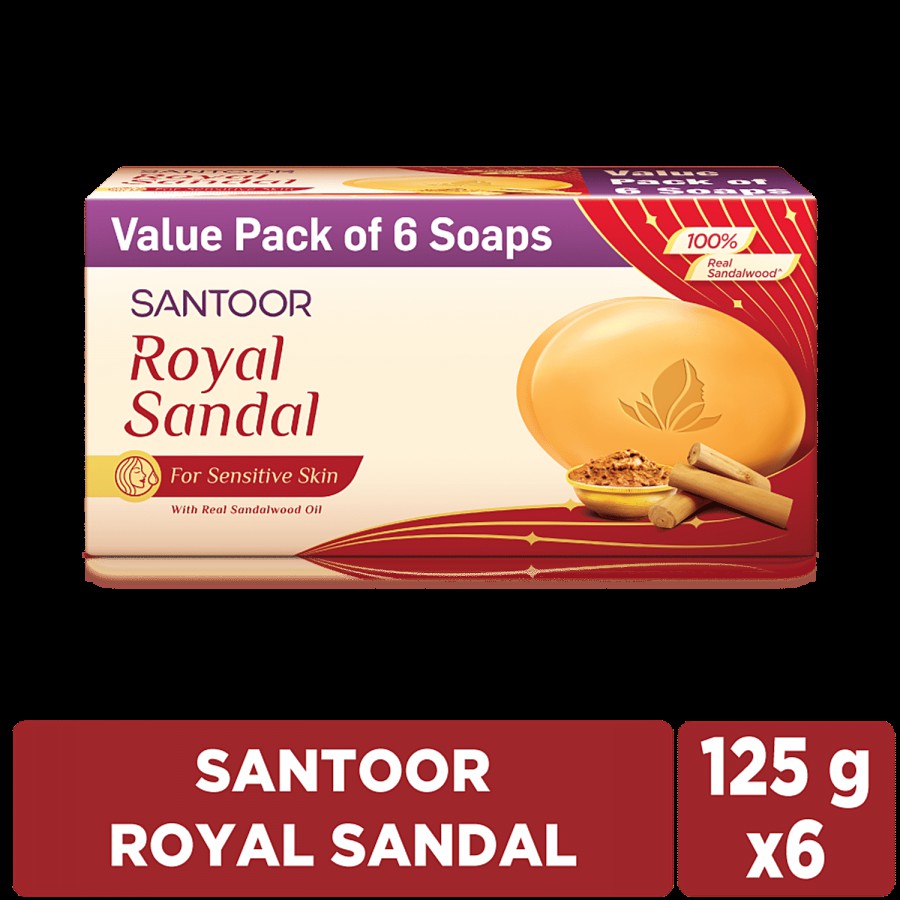 Santoor Royal Sandal Bathing Soap With 100% Sandalwood Oil