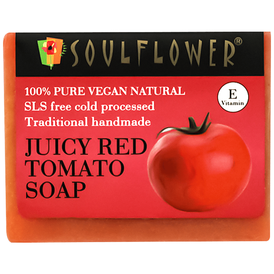 Soulflower Handmade Anti Tan Tomato Soap For Men Women - Ideal For Lightening Blemishes