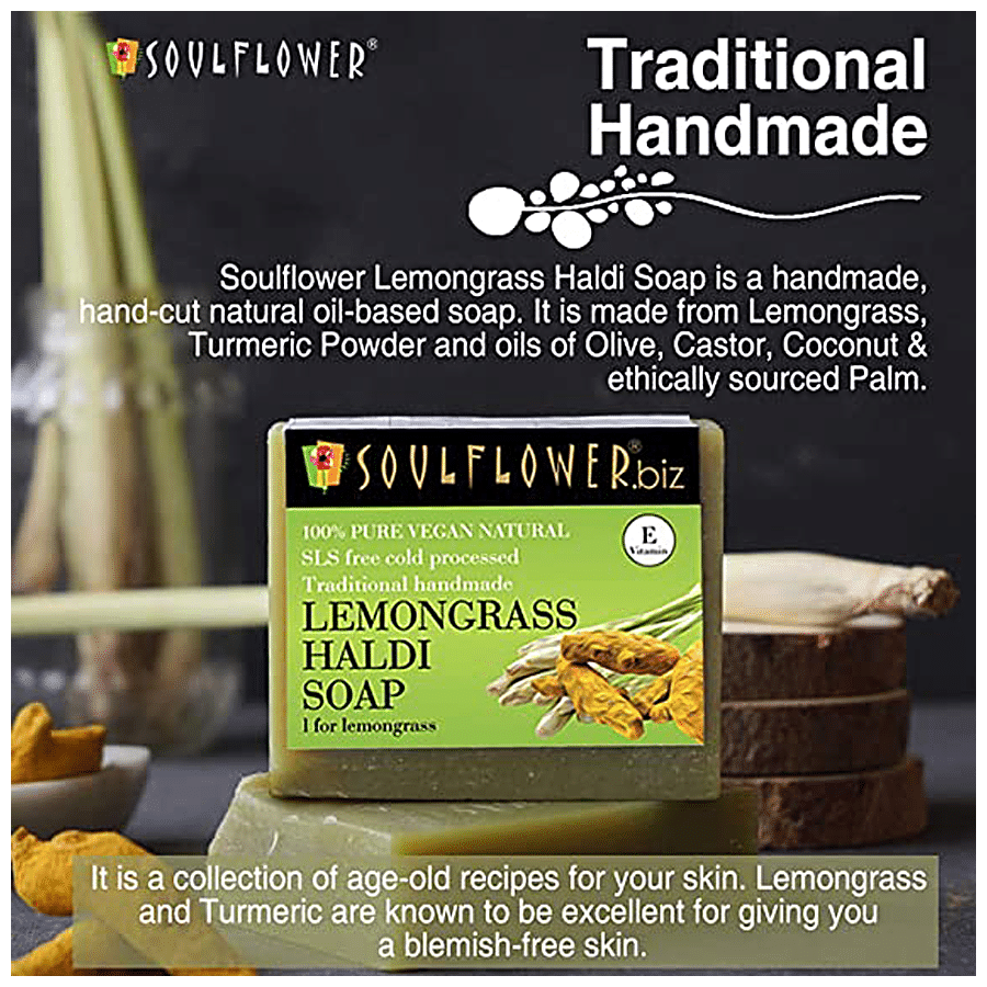 Soulflower Lemongrass Haldi Refreshing Handmade Soap For Oil Free Radiant Skin