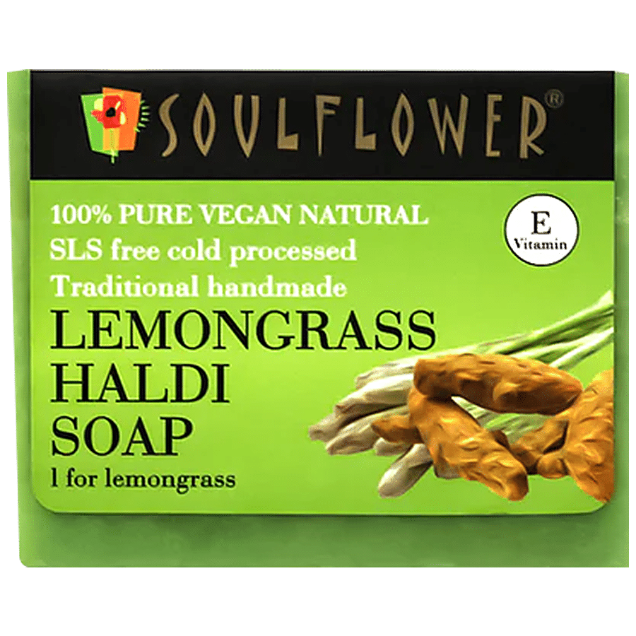 Soulflower Lemongrass Haldi Refreshing Handmade Soap For Oil Free Radiant Skin