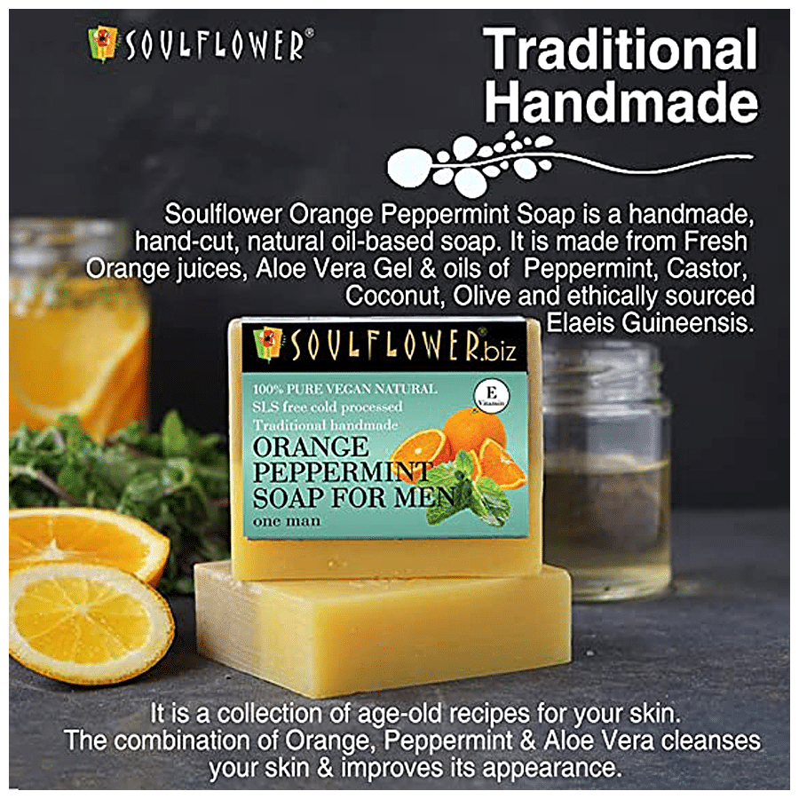 Soulflower Orange Peppermint Exotic Handmade Soap For Healthy Looking Skin