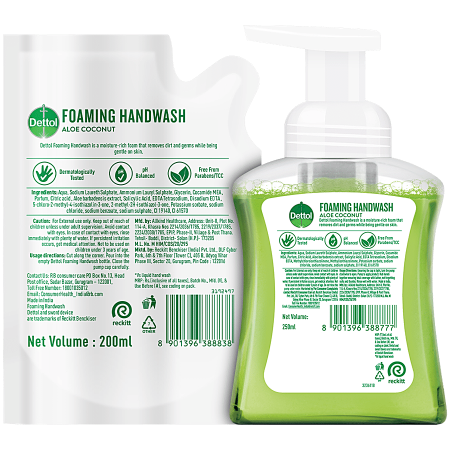 Dettol Aloe Coconut Foaming Handwash - Pump 250 ml + Refill 700 ml