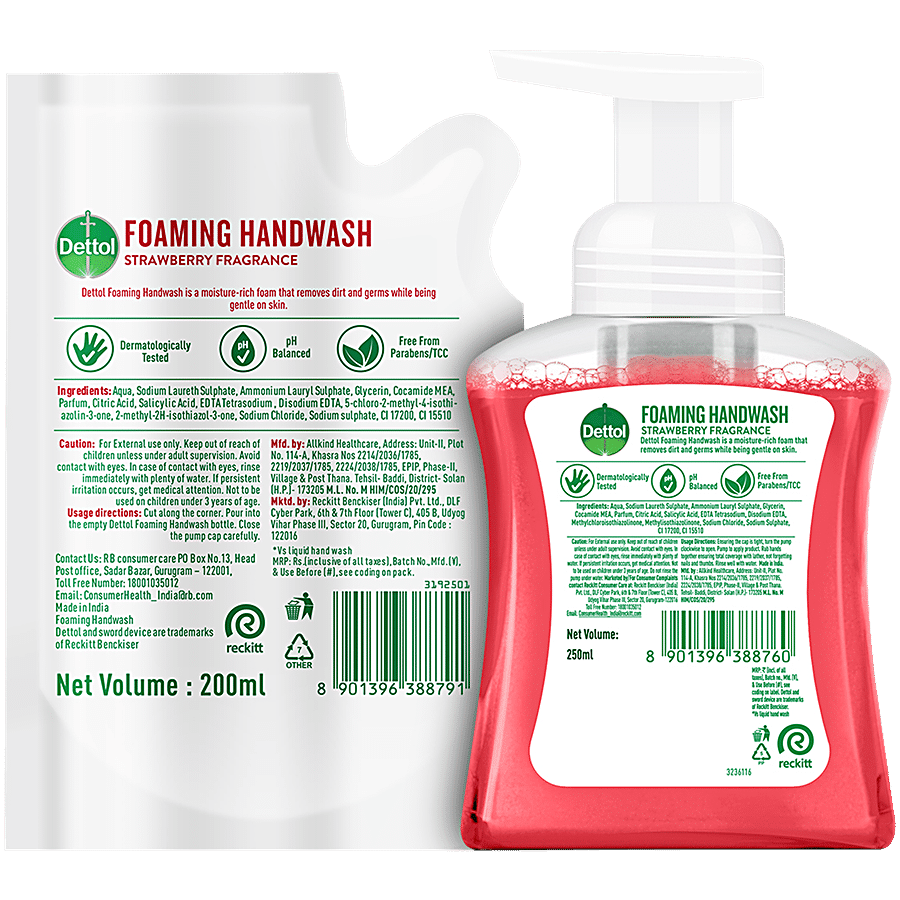 Dettol Strawberry Foaming Handwash - Pump 250 ml + Refill 700 ml