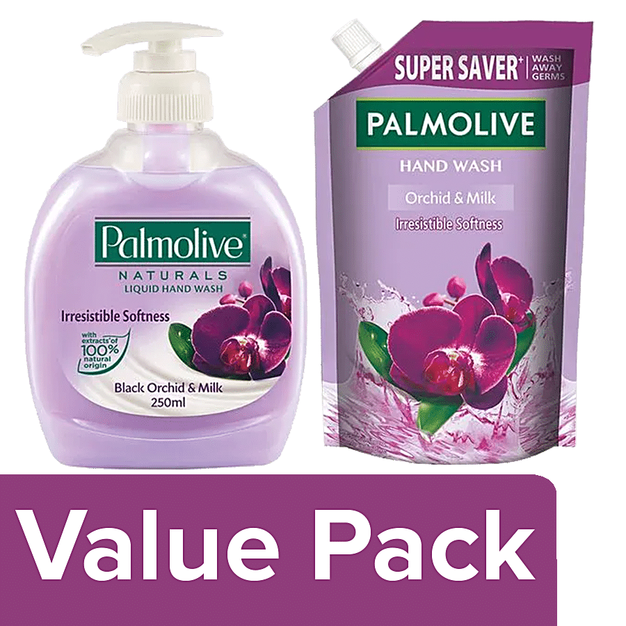 Palmolive Handwash - Orchid & Milk Liquid Refill 750 ml + Black Orchid & Milk 250 ml Pump