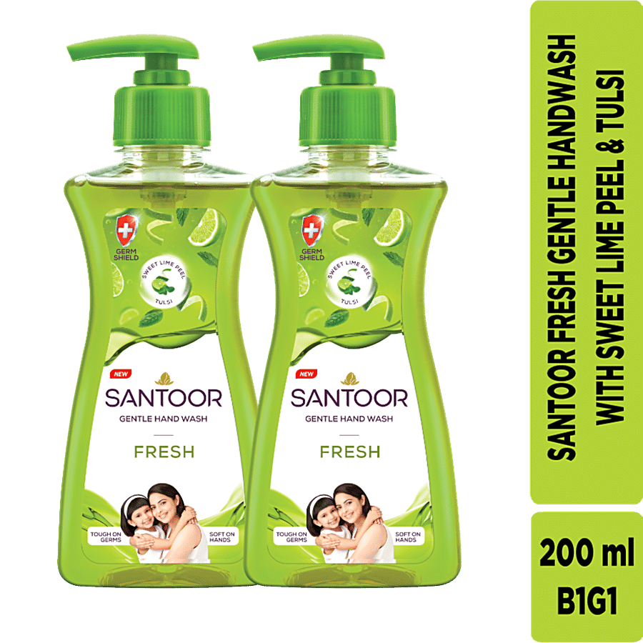 Santoor Fresh Gentle Hand Wash - With Sweet Lime Peel & Tulsi