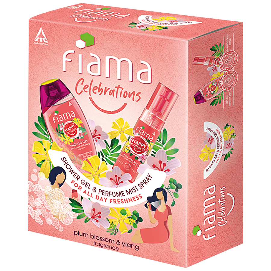 Fiama Celebrations Happy Naturals Plum Blossom & Ylang Shower Gel + Perfume Mist Spray Gift Pack