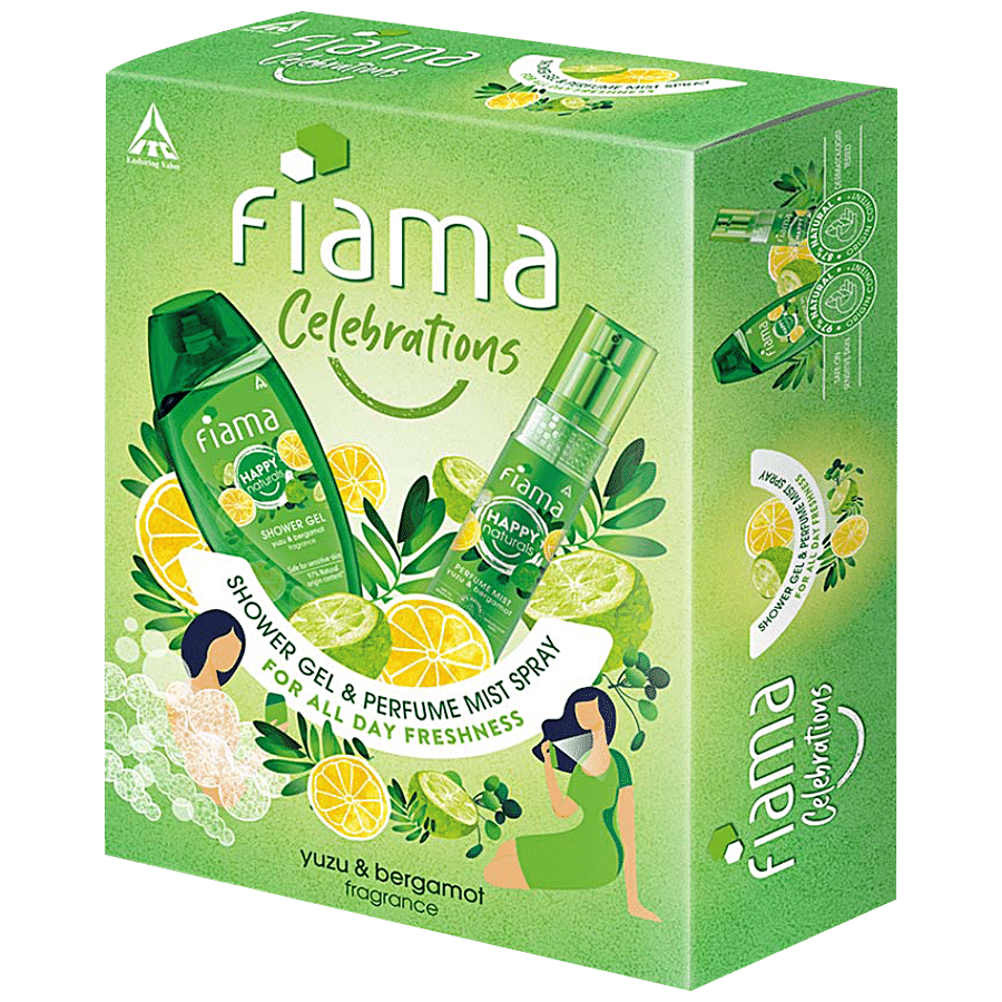 Fiama Celebrations Happy Naturals Yuzu & Bergamot Shower Gel & Perfume Mist Spray Gift Pack