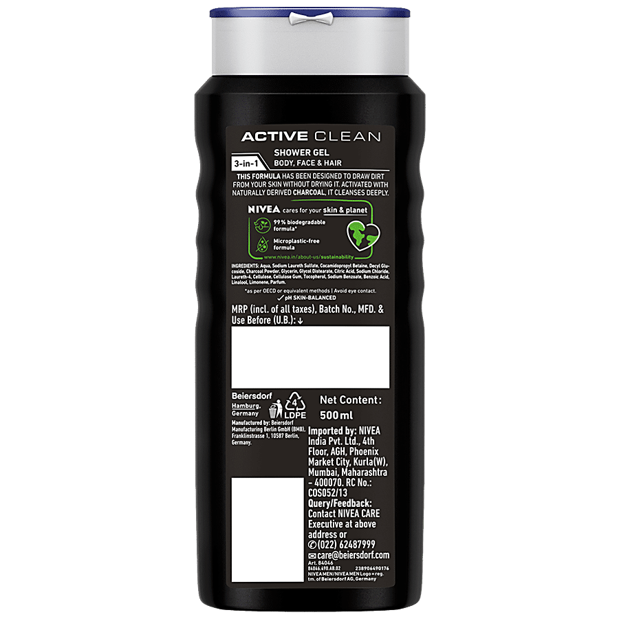 NIVEA Active Clean Shower Gel With Active Charcoal For Body