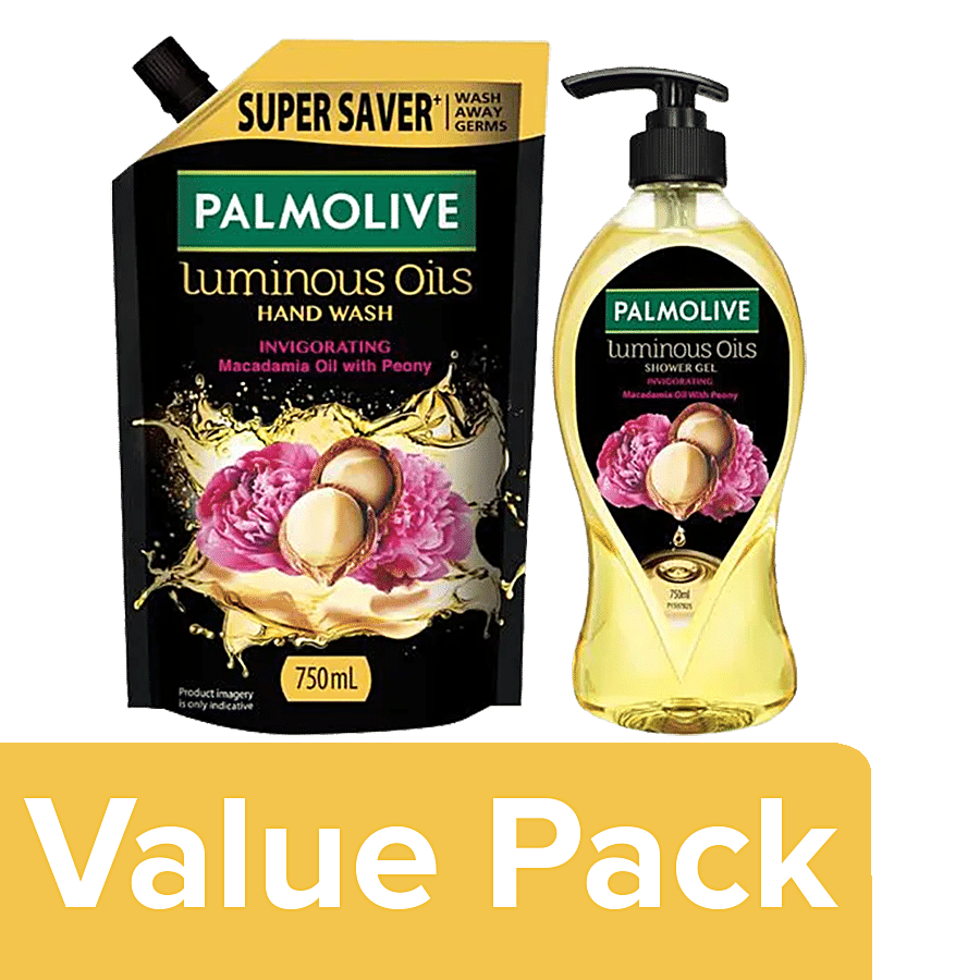 Palmolive Body Wash Macadamia Oil & Peony Extracts + Invigorating Handwash Refill (750ml)