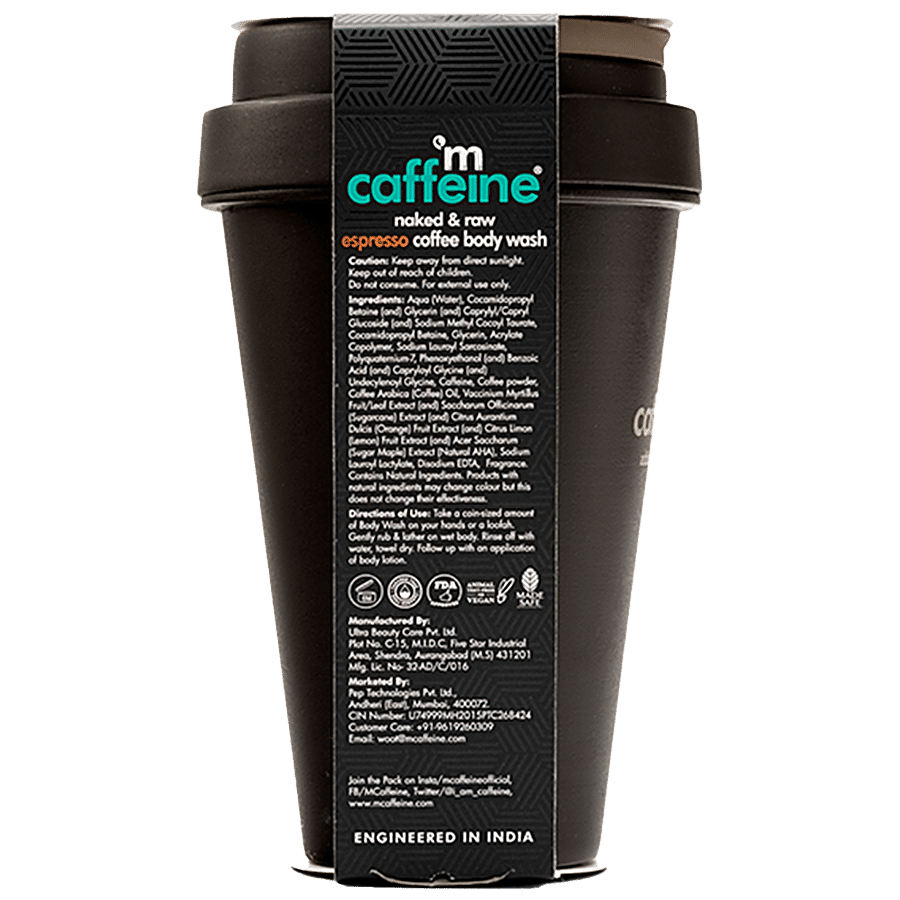 mCaffeine Naked & Raw Espresso Coffee Body Wash - Mildly Cleanses & Smoothens The Skin