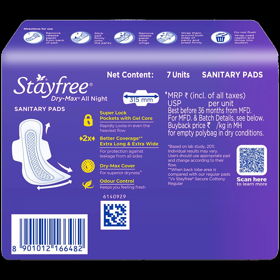 STAYFREE Dry Max All Night Xxl Sanitary Pads For Women