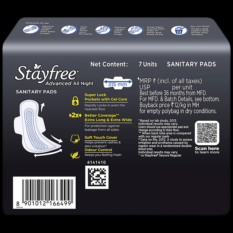 STAYFREE Sanitary Pads - Advanced All Nights Soft Ultra-Thin XXL