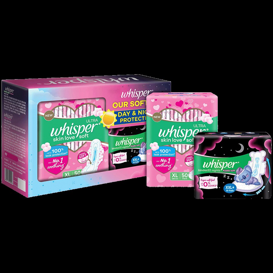 Whisper Soft Day & Night Sanitary Pads For Women With 100% Leak Protection