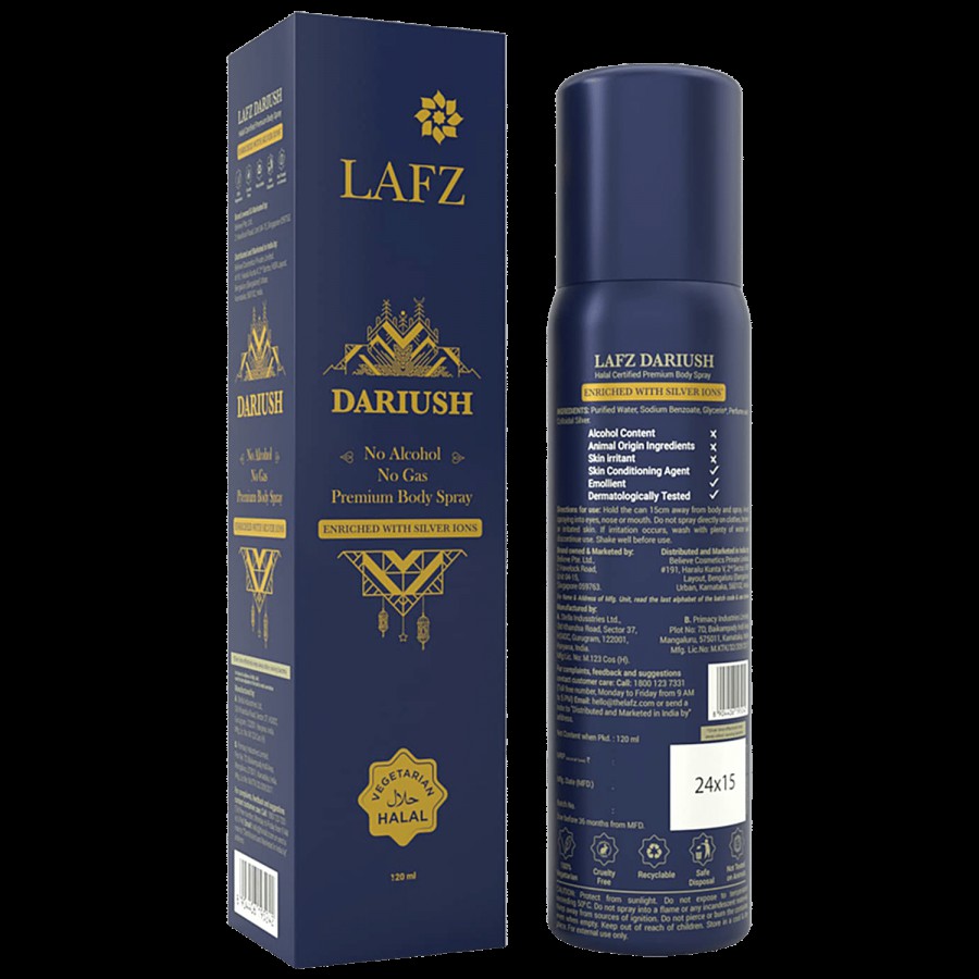 LAFZ Dariush No Alcohol No Gas Premium Body Spray - For Men