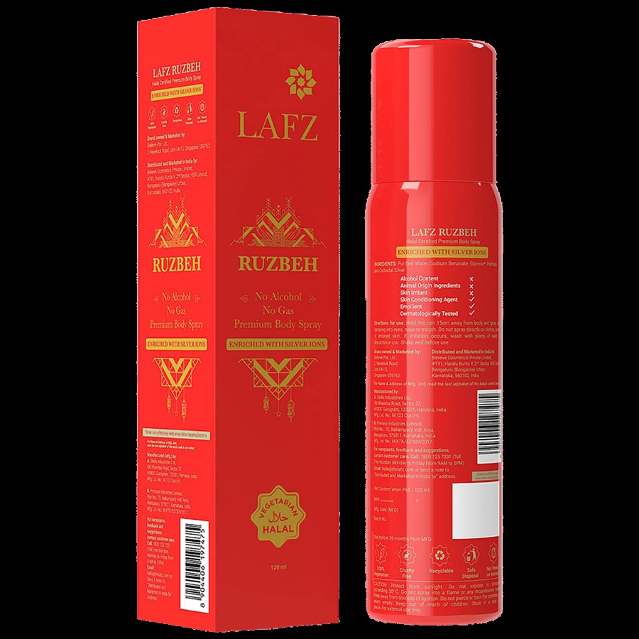 LAFZ Ruzbeh No Alcohol No Gas Premium Body Spray - For Men