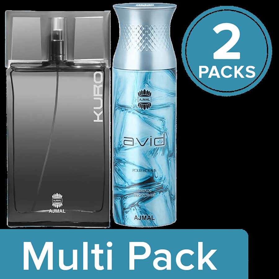 Ajmal Ajmal Kuro EDP  90ml for and Avid Deo 200ml for Men pack of 2