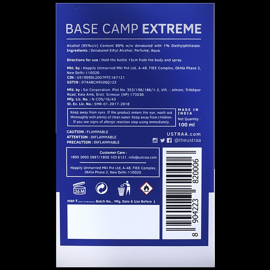 Ustraa Base Camp Extreme Eau De Parfum - Long-Lasting Fragrance