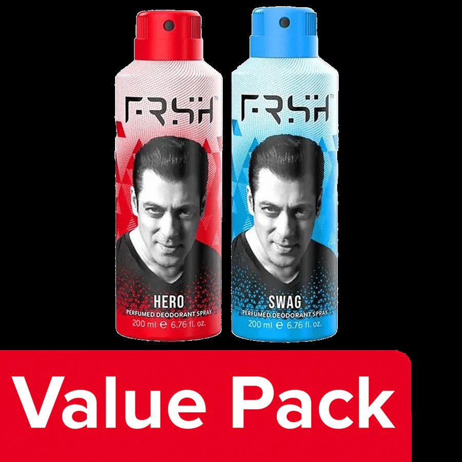 FRSH By Salman Khan Perfumed Deodorant Body Spray - Hero 200 ml + Swag 200 ml