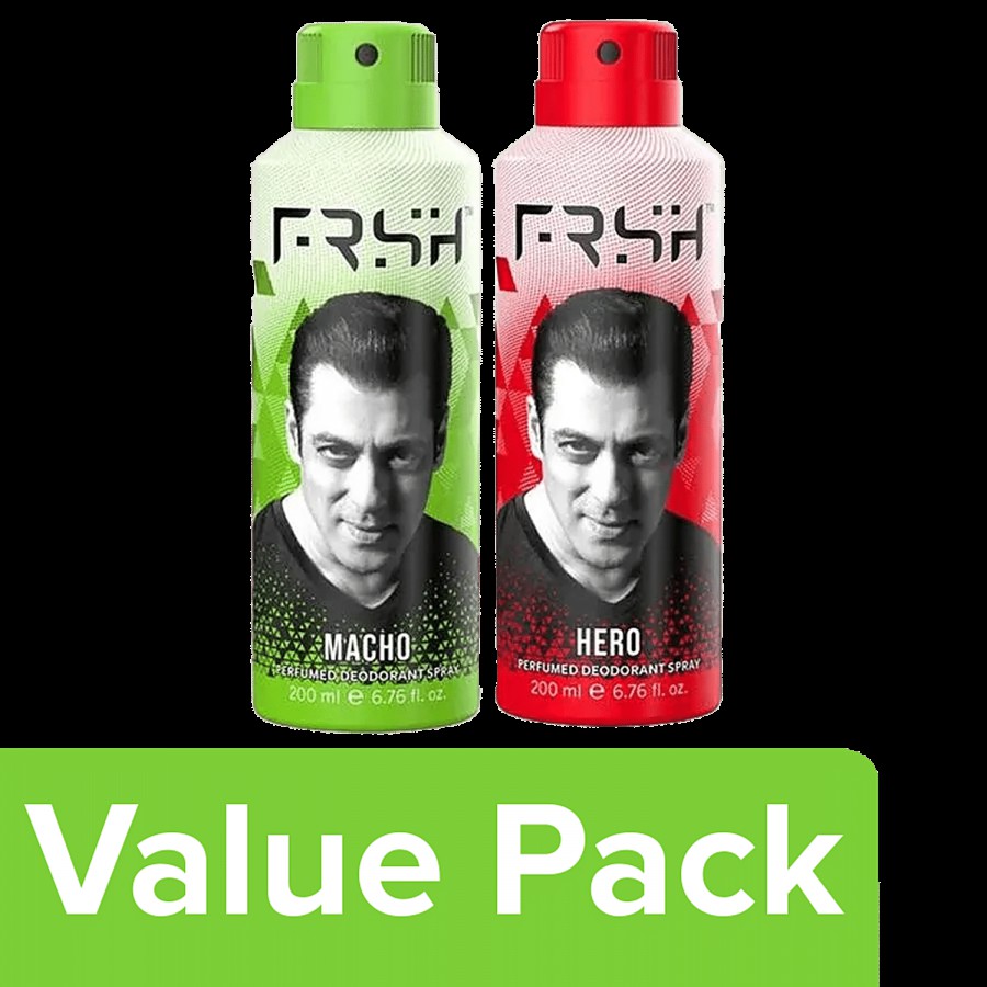 FRSH By Salman Khan Perfumed Deodorant Body Spray - Macho 200 ml + Hero 200 ml