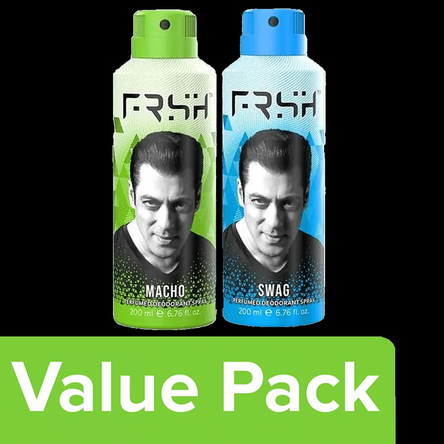 FRSH By Salman Khan Perfumed Deodorant Body Spray - Macho 200 ml + Swag 200 ml