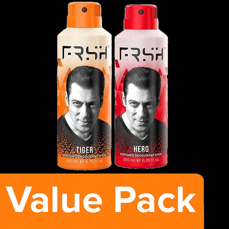 FRSH By Salman Khan Perfumed Deodorant Body Spray - Tiger 200 ml + Hero 200 ml