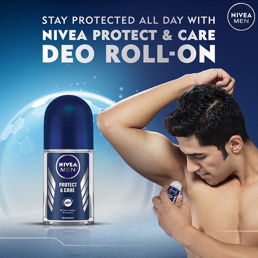 NIVEA Protect & Care Deodorant Roll On - No Skin Irritation & 48h Freshness