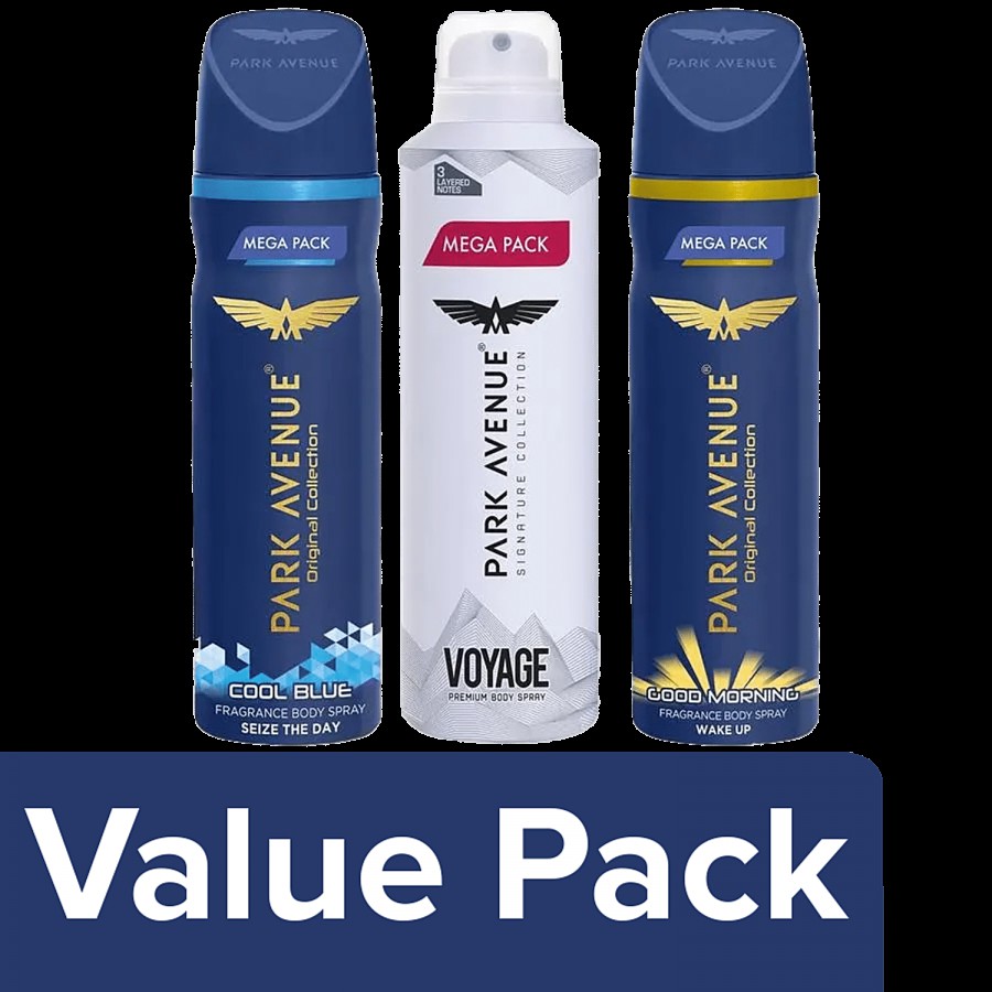 Park Avenue Body Spray - Fragrance Cool Blue 250ml+Good Morning 220ml+Perfume Voyage 220ml