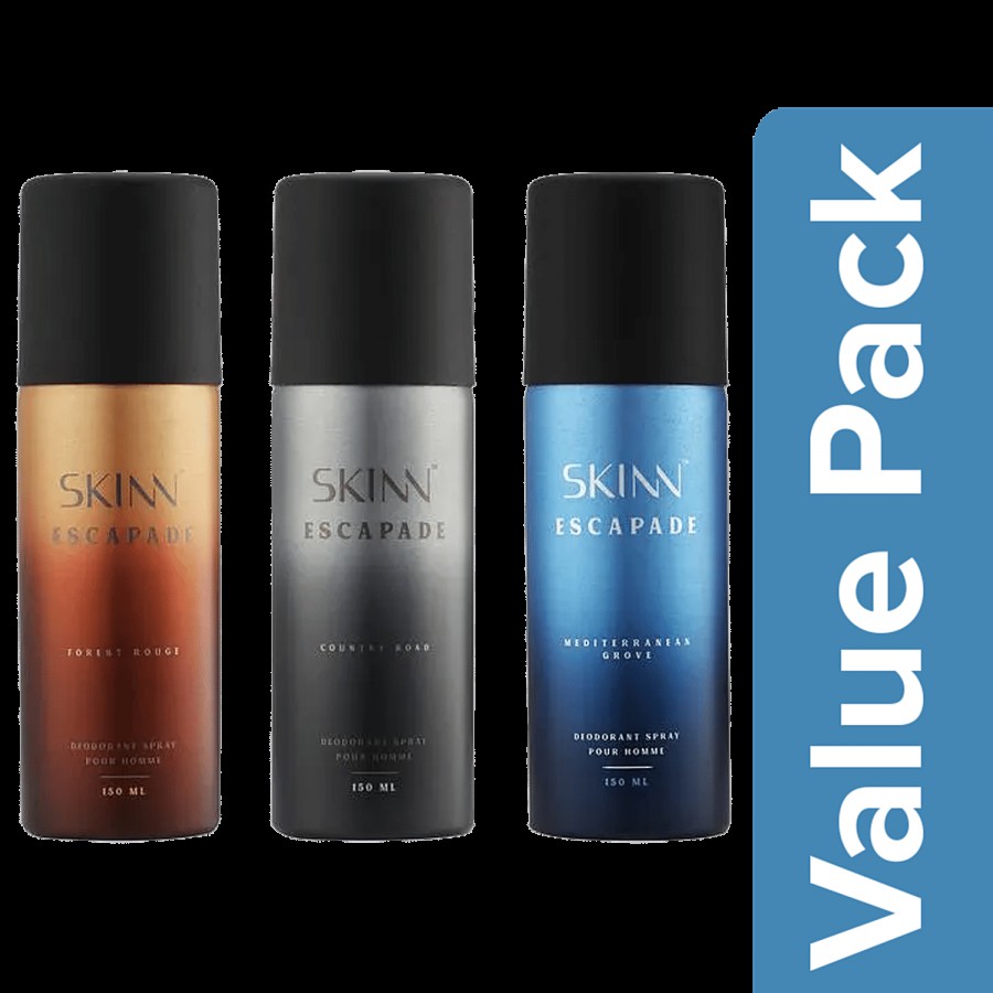 Skinn By Titan Deodorant Spray Escapade Range For Him - 150 ml Each