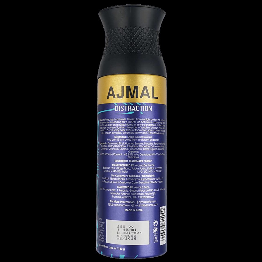 Ajmal Distraction Parfum Deodorant - Aromatic Woody Fragrance