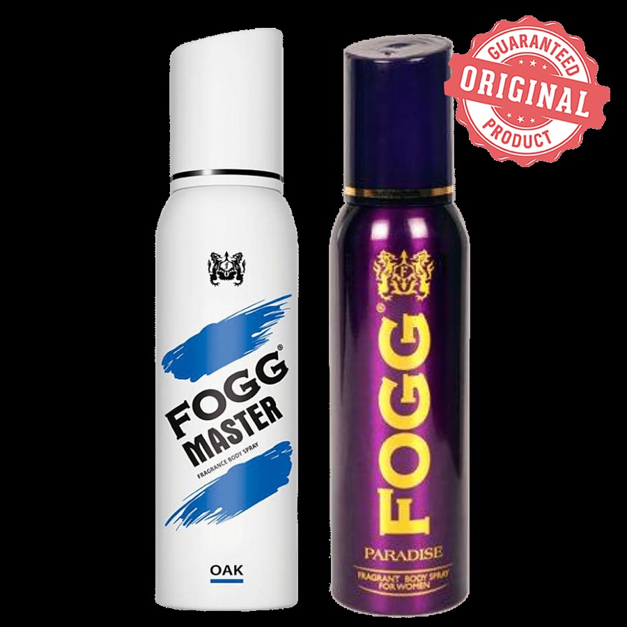 Fogg  Fragrance Body Spray - Paradise 150 ml + Master Body Spray - Oak 150 ml