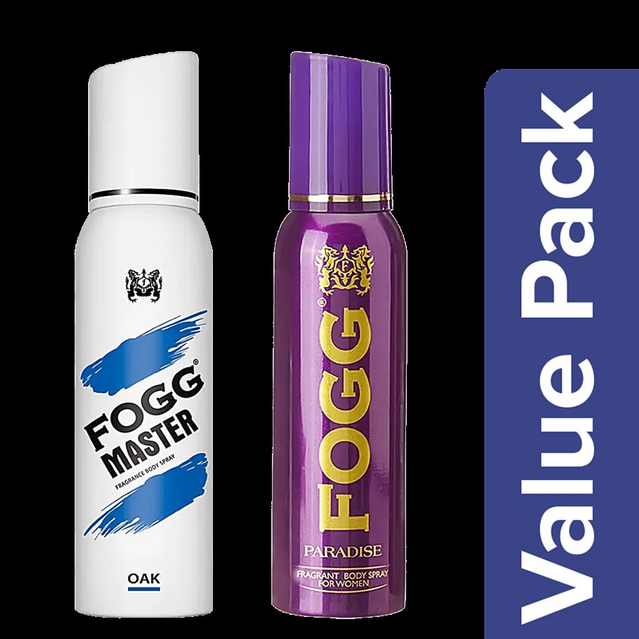 Fogg  Fragrance Body Spray - Paradise 150 ml + Master Body Spray - Oak 150 ml