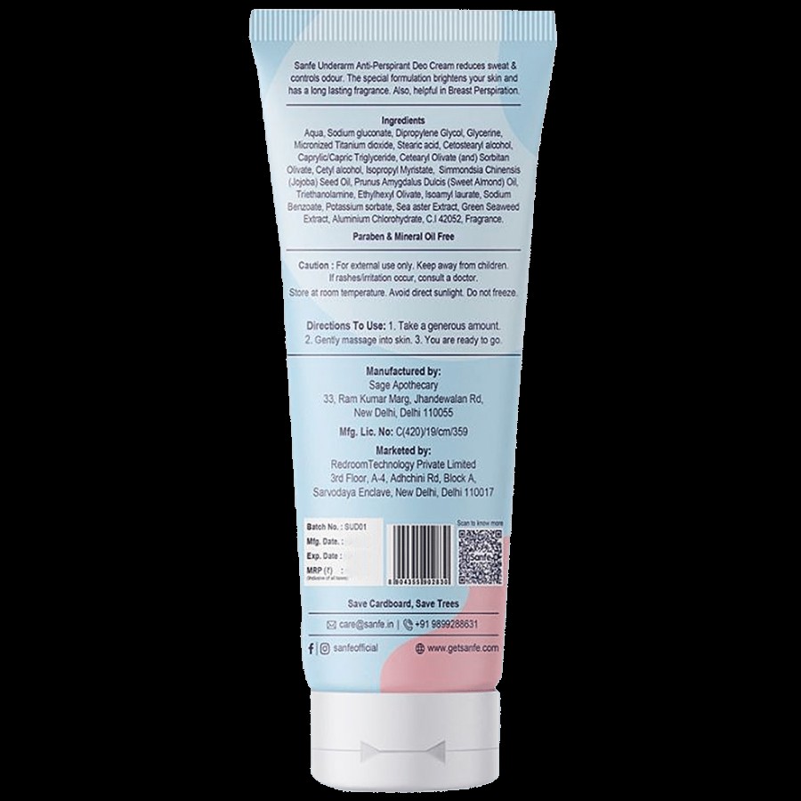 Sanfe Underarm Anti-Perspirant Deo Cream - Reduces Sweat