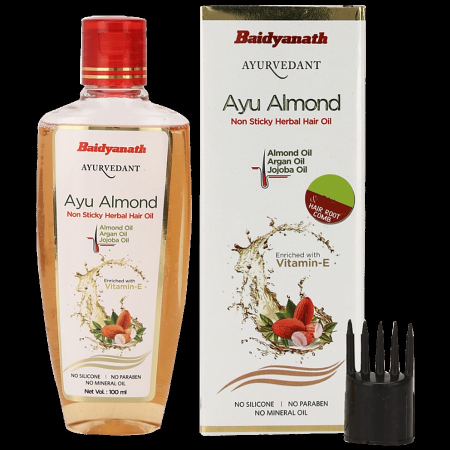 Baidyanath Ayurvedant Ayu Almond Non Sticky Herbal Hair Oil - Enriched with Vitamin E