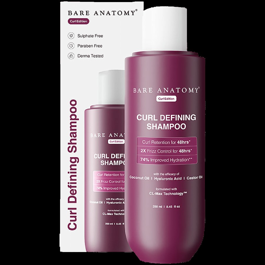 Bare Anatomy Curl Defining Shampoo - 2X Frizz Control & Curl Retention For 48 Hrs