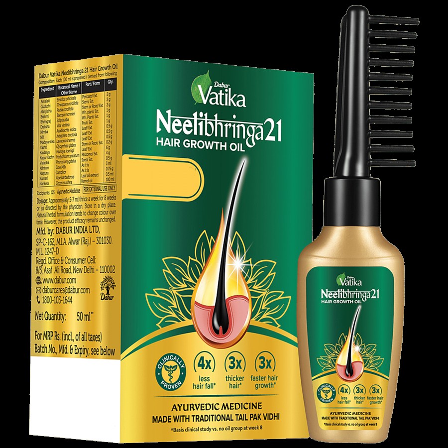 Dabur Vatika Neelibhringa 21 Hair Growth Oil - 3X Faster & Thicker Hair Growth