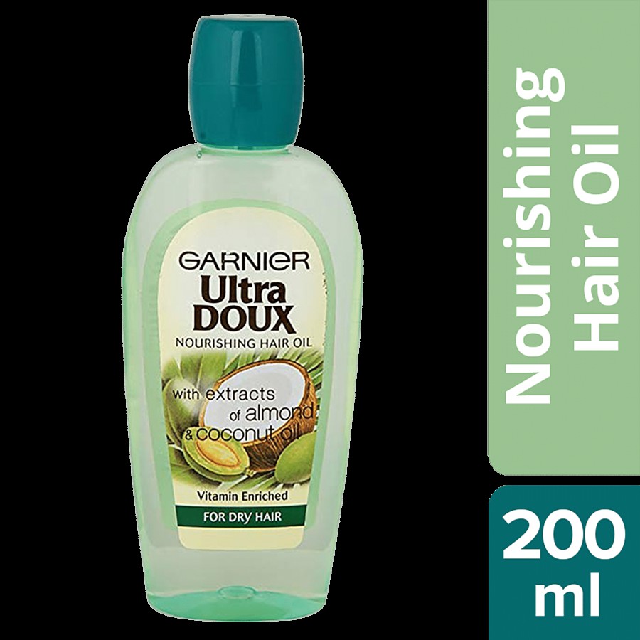 Garnier Ultra Doux Nourishing Hair Oil - With Extracts Of Almond & Coconut Oil