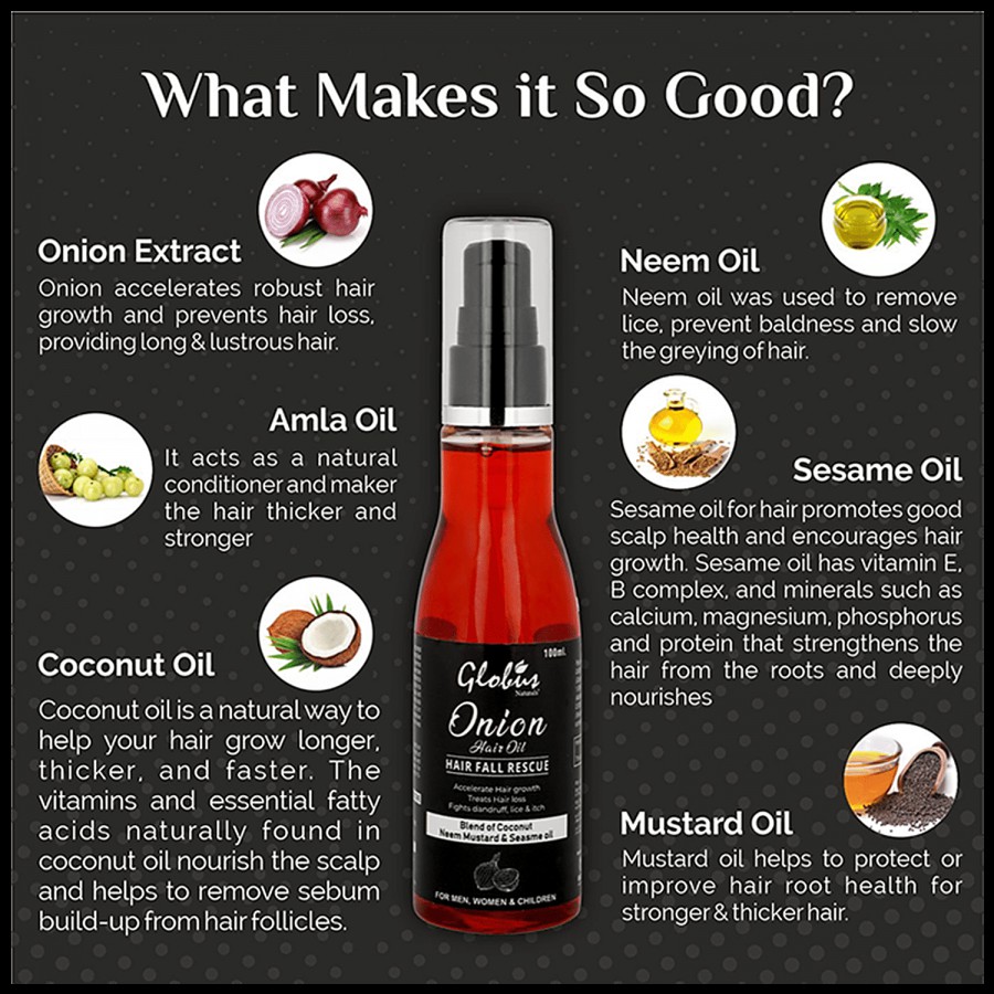 Globus Naturals Onion Hair Oil - For Fall Rescue & Growth