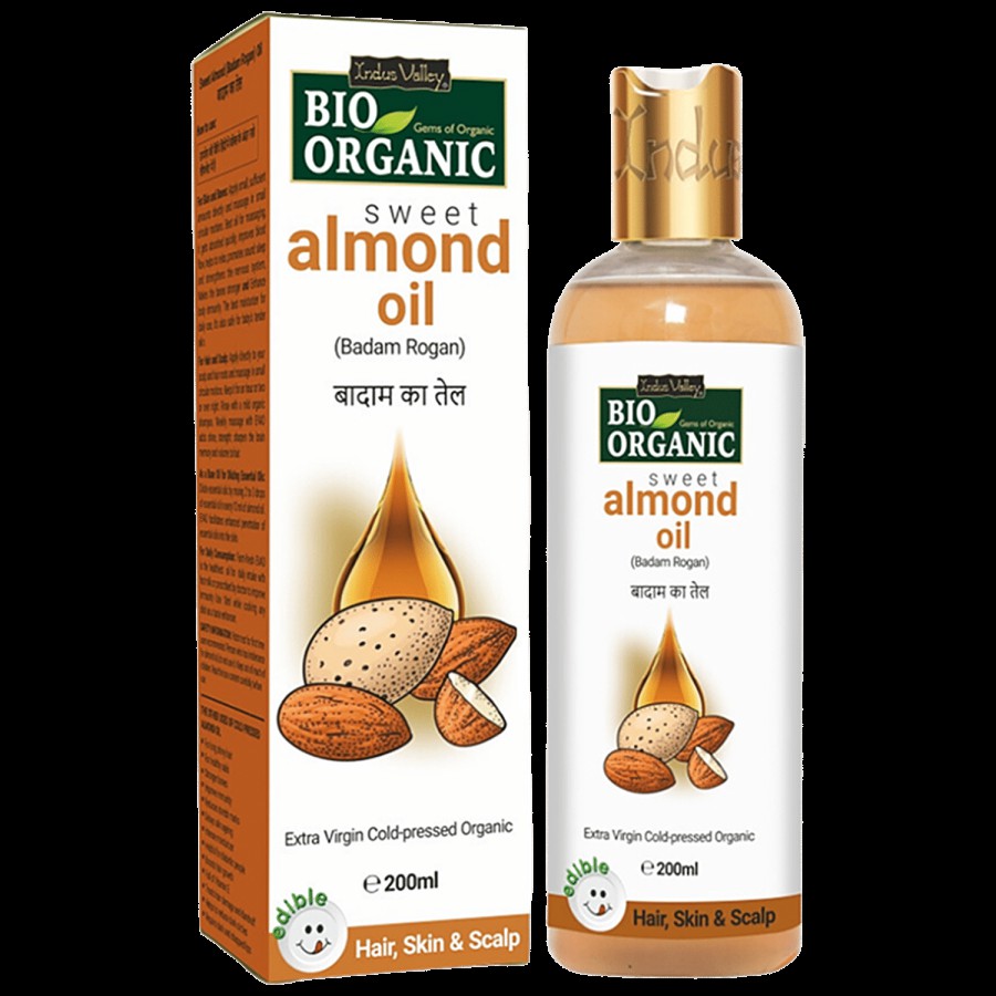 Indus Valley Bio Organic Roghan Badam Sweet Almond Oil 100% Organic & Cold-Pressed For Hair & Skin - No Mineral Oil & Sulphate