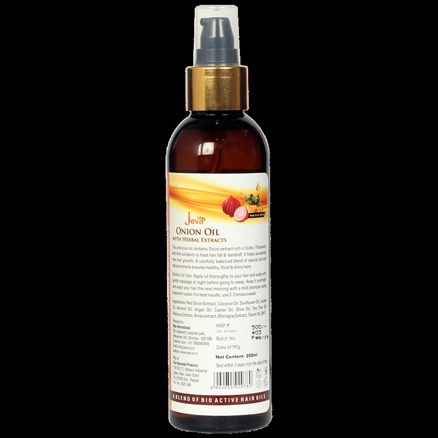 Jeva Onion Hair Oil with Herbal Extracts - Controls Dandruff & Hairloss