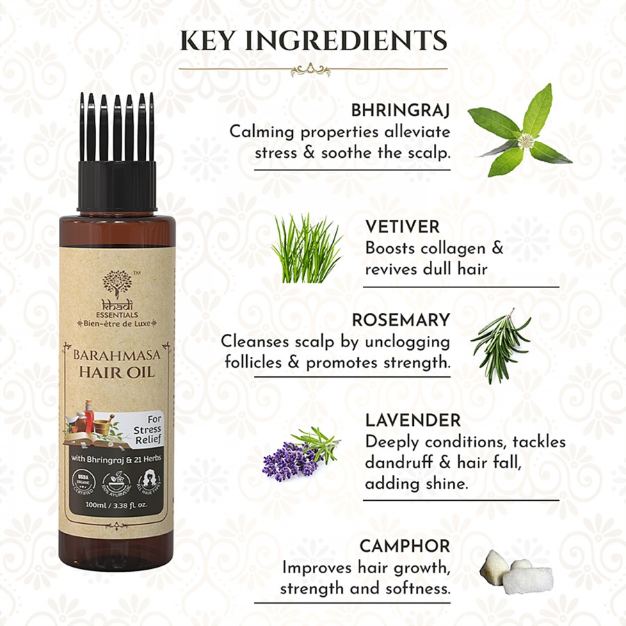 Khadi Essentials Barahmasa Hair Oil - With Bhringraj & 21 Herbs